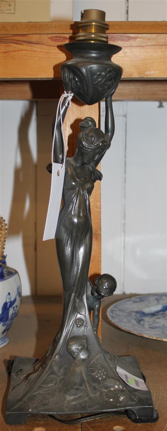 Art Nouveau spelter lamp base